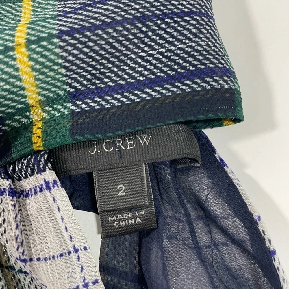 J Crew Tie Neck Halter Blouse Stewart Plaid  H3481